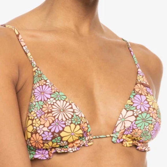 Roxy Womens Floral All About Sol Mini Ruffle Tiki Tri Bikini Swim Top - Picture 1 of 10